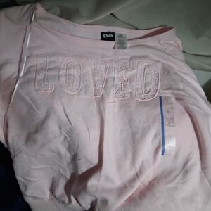 PINK BOAT NECKLINE LOVED SWEATSHIRT SZ L NWT